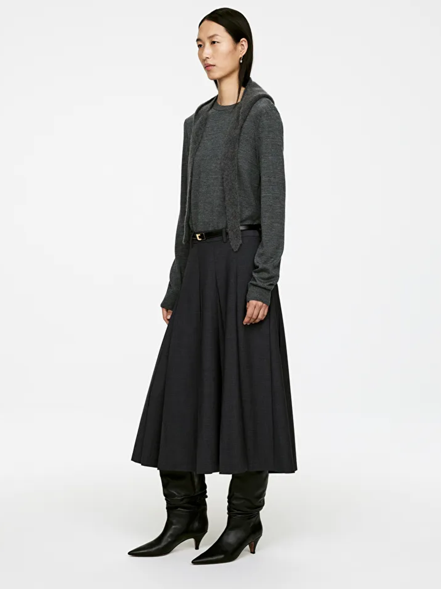 Pleated Wool Blend Skirt