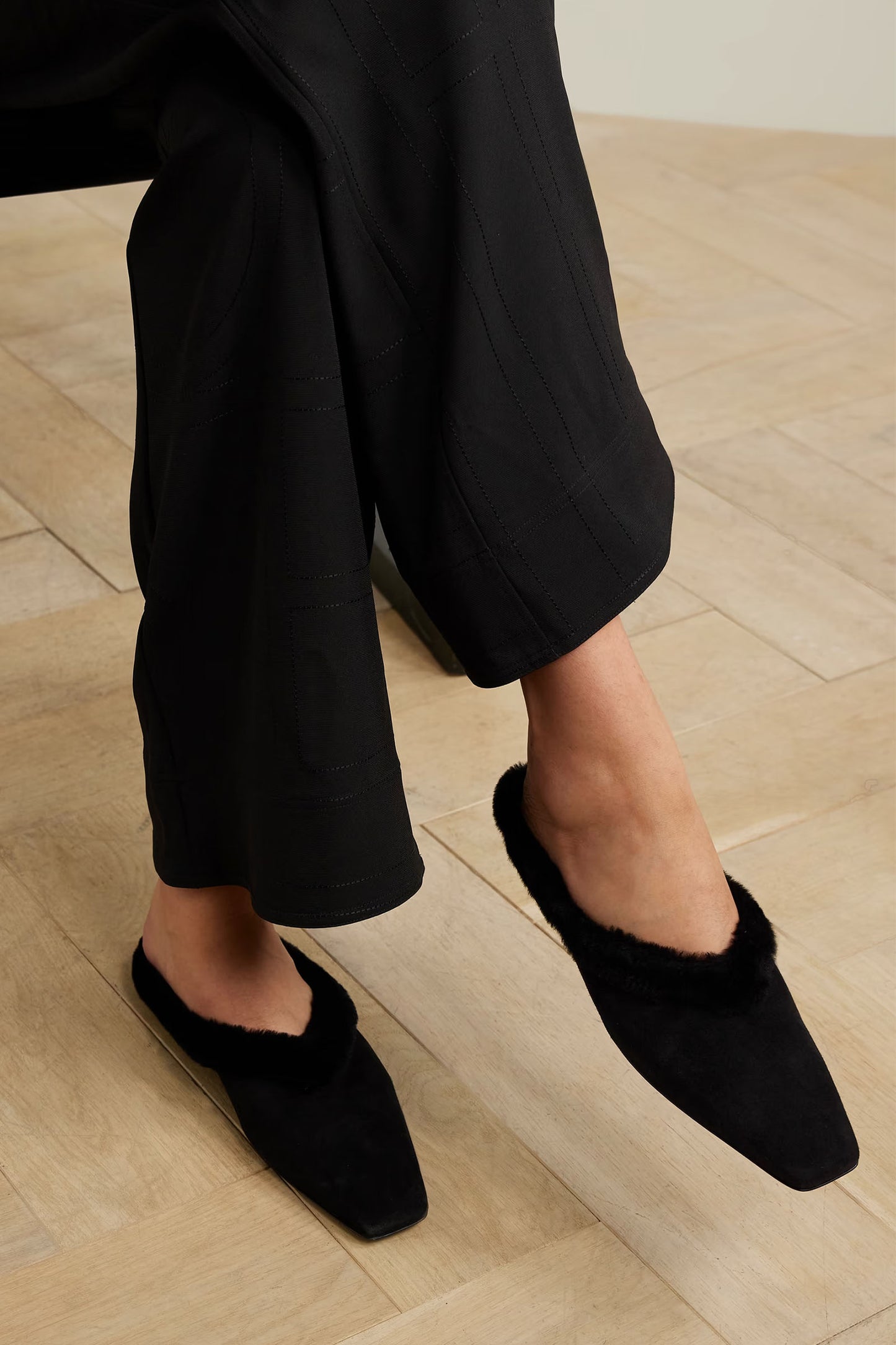Shearling-trimmed Suede Slippers