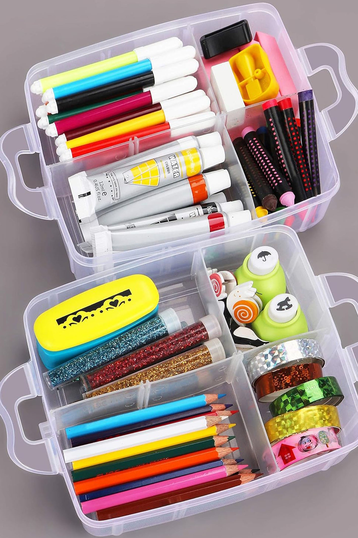 Kurtzy 3-Tier Craft Storage Box with 18 Compartments - Plastic Organiser Box for Medicine, Craft Supplies, Beads, Jewellery, Lego and Hair Accessories