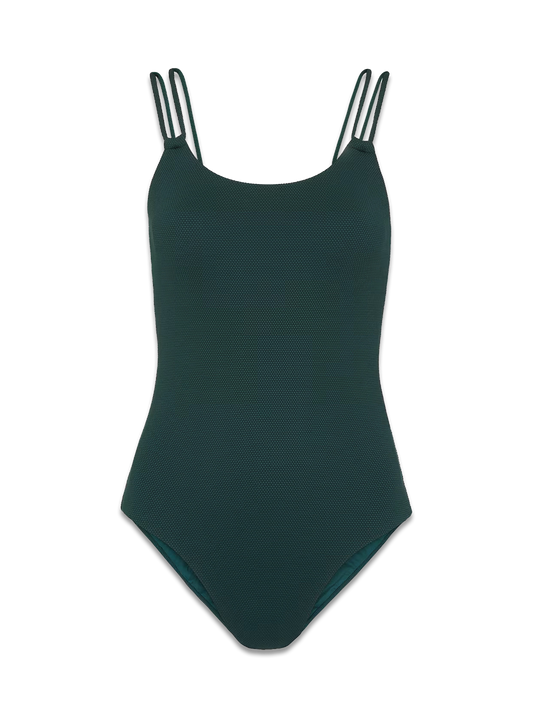 Dark Green Double Strap Textured Swimsuit