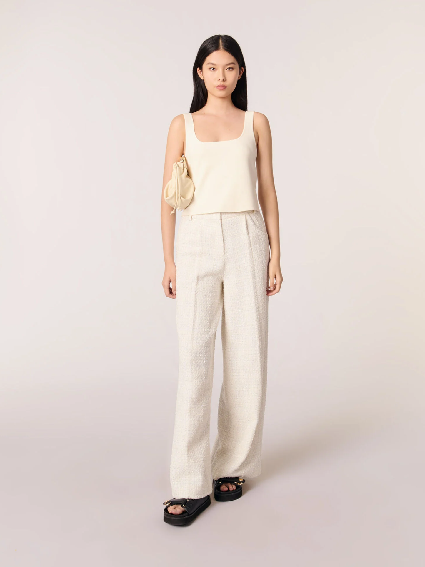 Wide-leg tweed trousers