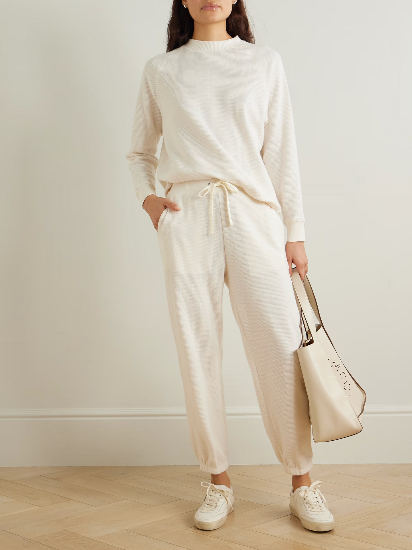 Waffle-knit cotton and cashmere-blend top & tapered track pants