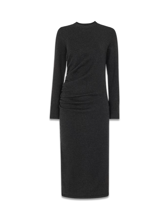 Dark Grey Gathered Side Midi Knit Dress