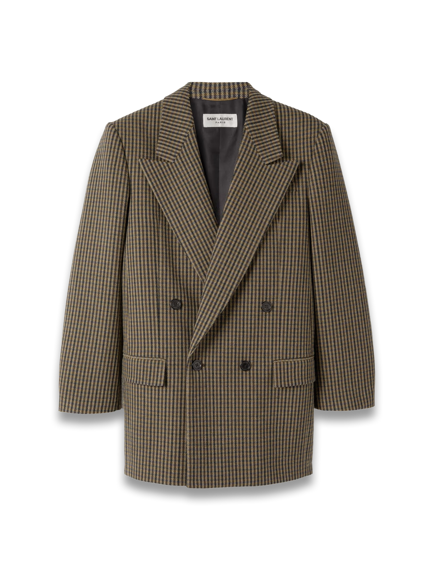 Double-breasted checked wool-blend blazer