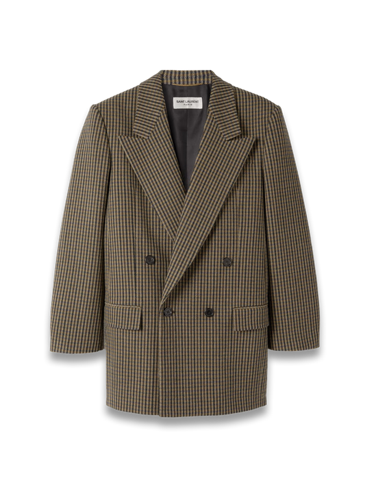 Double-breasted checked wool-blend blazer