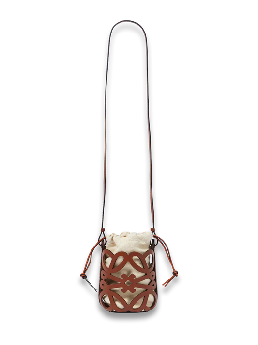 Anagram leather-trimmed canvas bucket bag