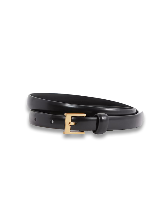 Holly Leather Skinny Belt in Black