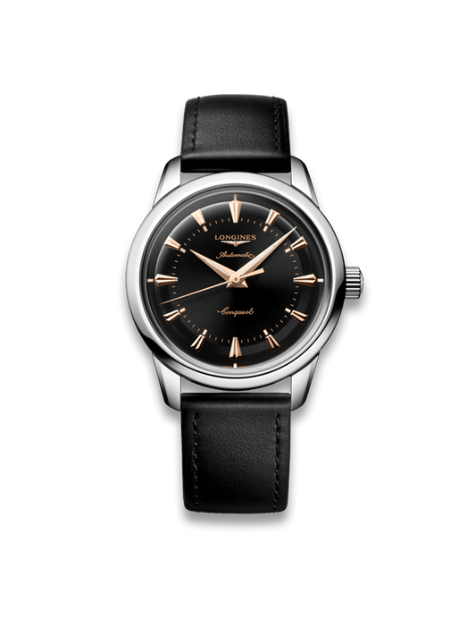 Conquest Heritage With Black Lacquered Dial & Leather Strap