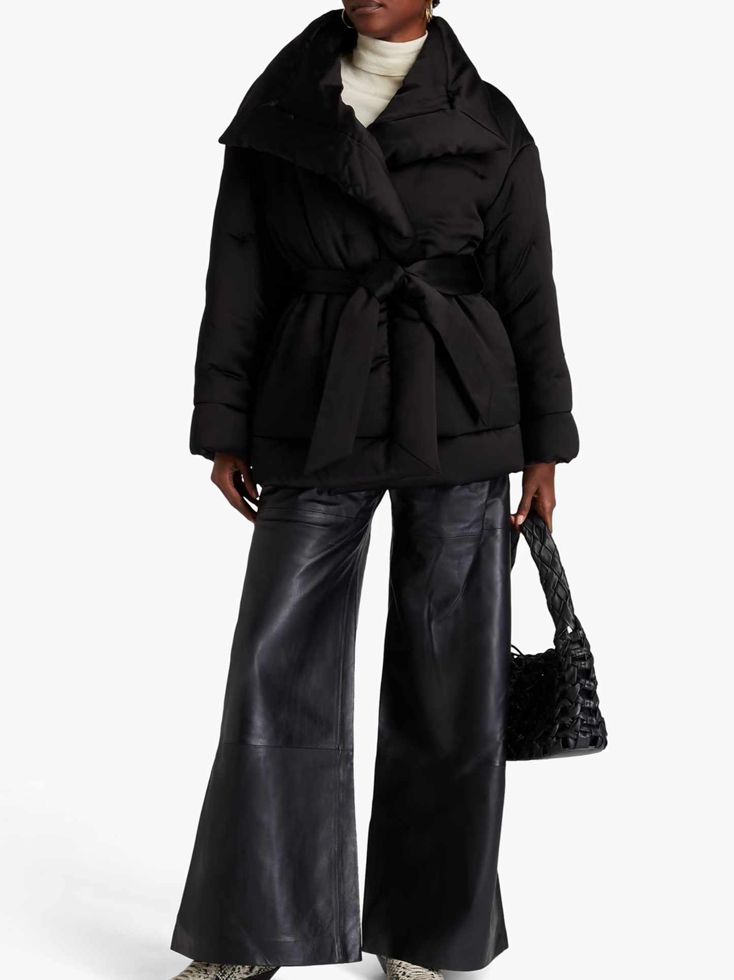 Belted padded satin jacket