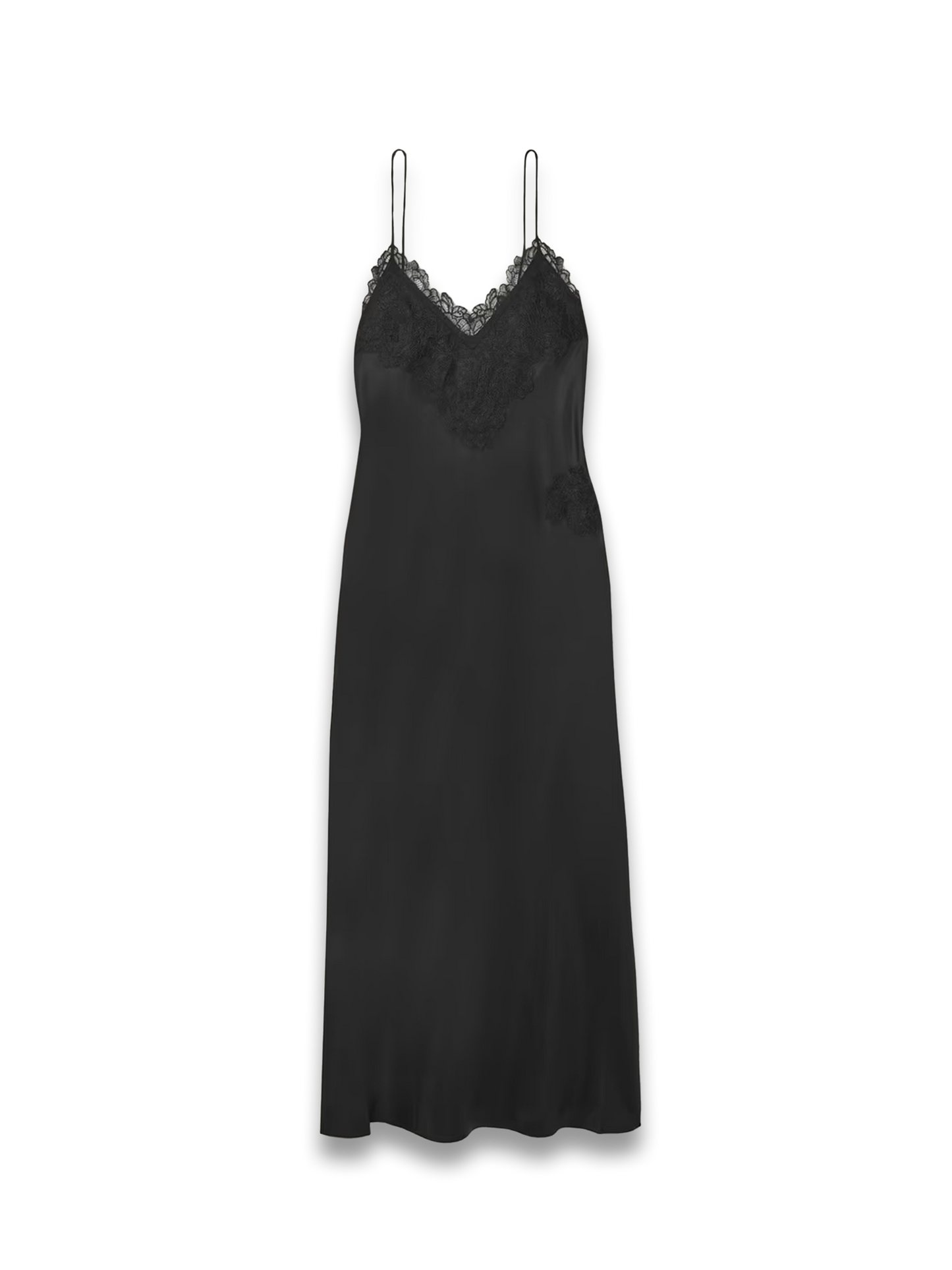 Lace-Trimmed Silk-Twill Maxi Dress