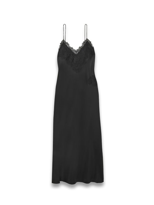 Lace-Trimmed Silk-Twill Maxi Dress