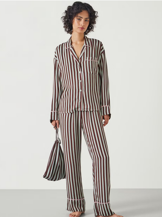 Angelina Satin Modal Stripe Pyjama Set