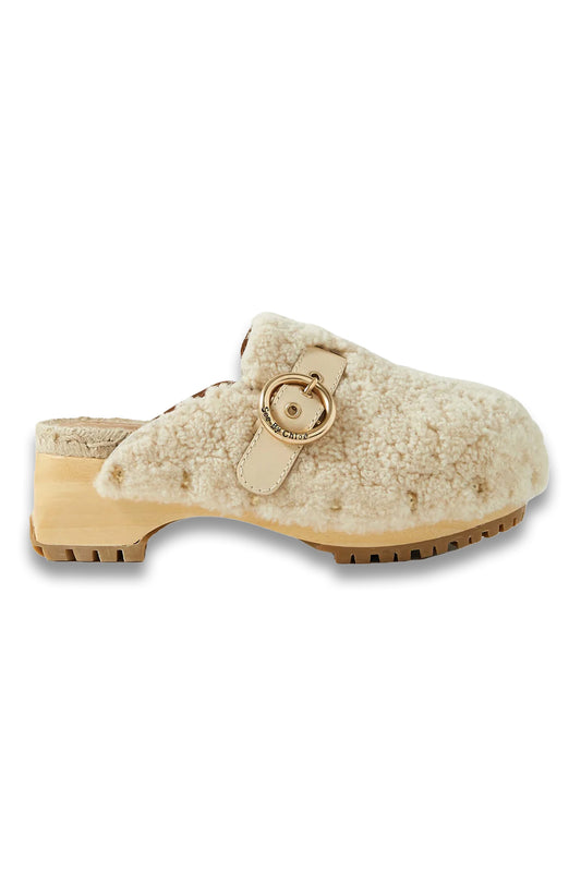 Viviane Buckled Shearling Clogs