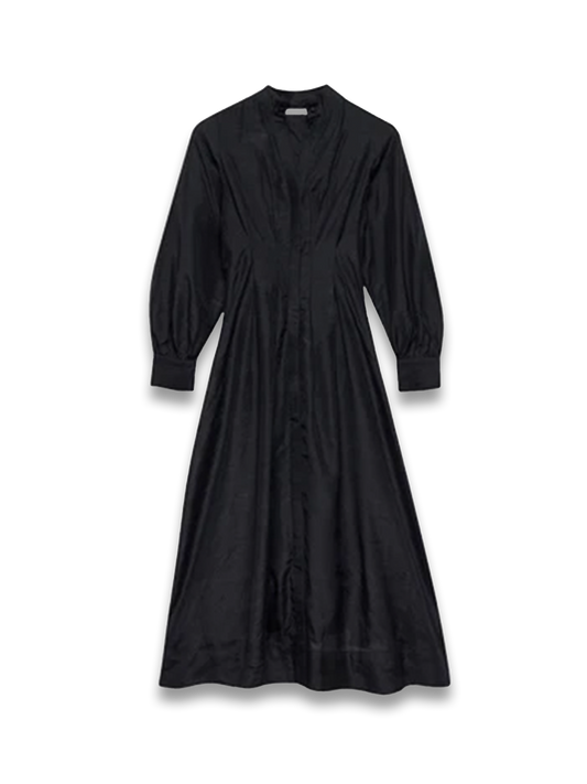 Black Pleated Midi Shirt Dress