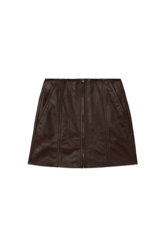 Leather Zip-Front Mini Skirt