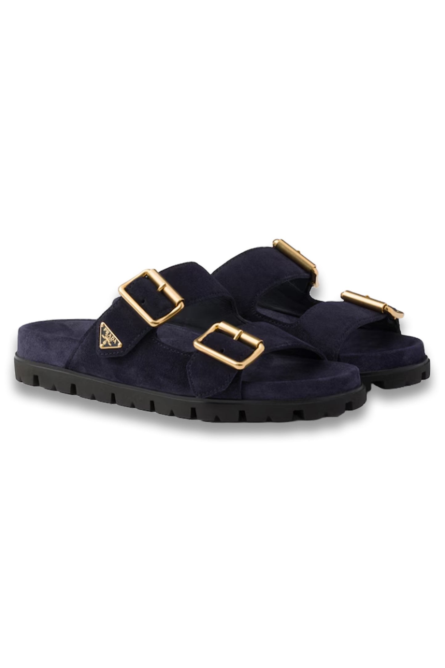 Suede Strap Slides in Navy