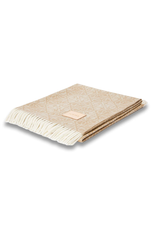 Anagram Leather-trimmed Jacquard-knit Wool and Cashmere-blend Throw