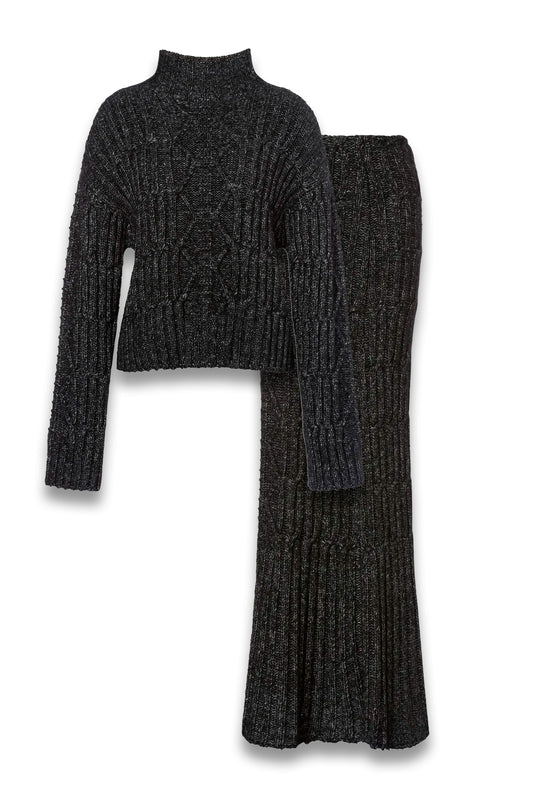 High-neck Chunky-knit Jumper and Cable-Knit Maxi Pencil Skirt