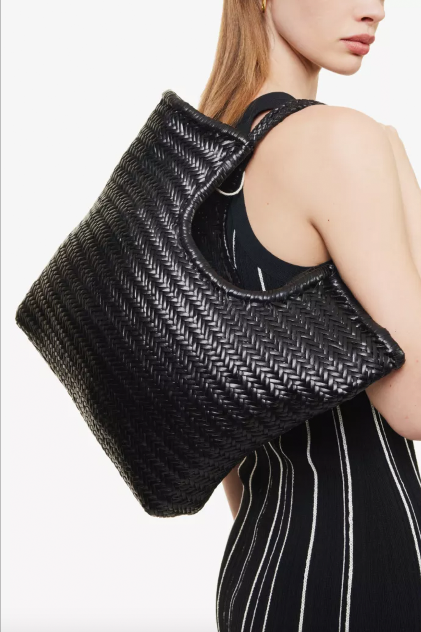 Triple Jump Woven-Leather Top-Handle Tote Bag
