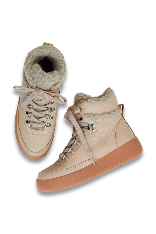 Grained Leather and Fleece Ankle Boots