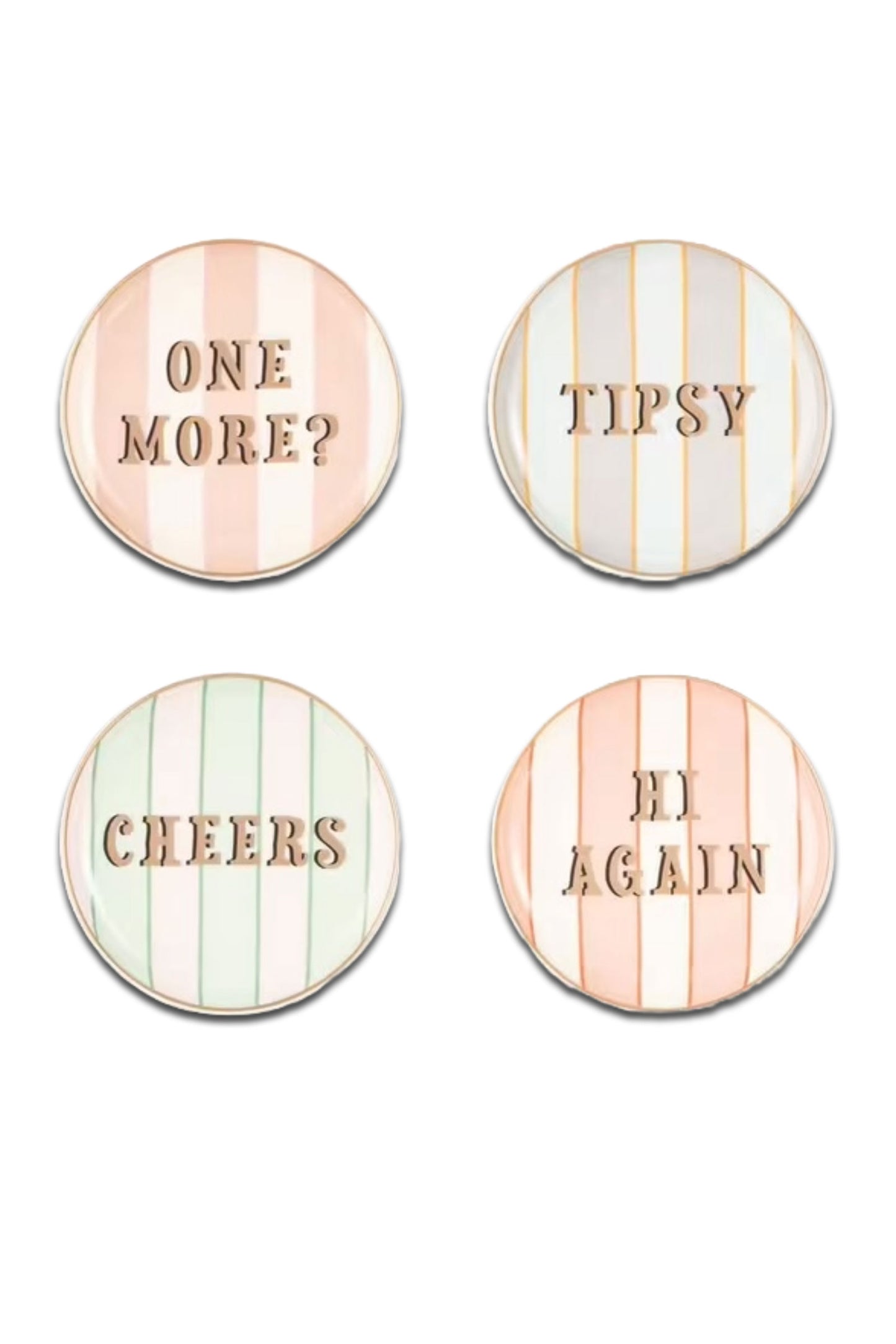 Slogan Round Ceramic Coasters, Set of 4, Assorted