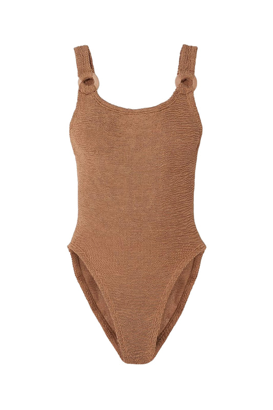 Domino Embellished Metallic Seersucker Swimsuit