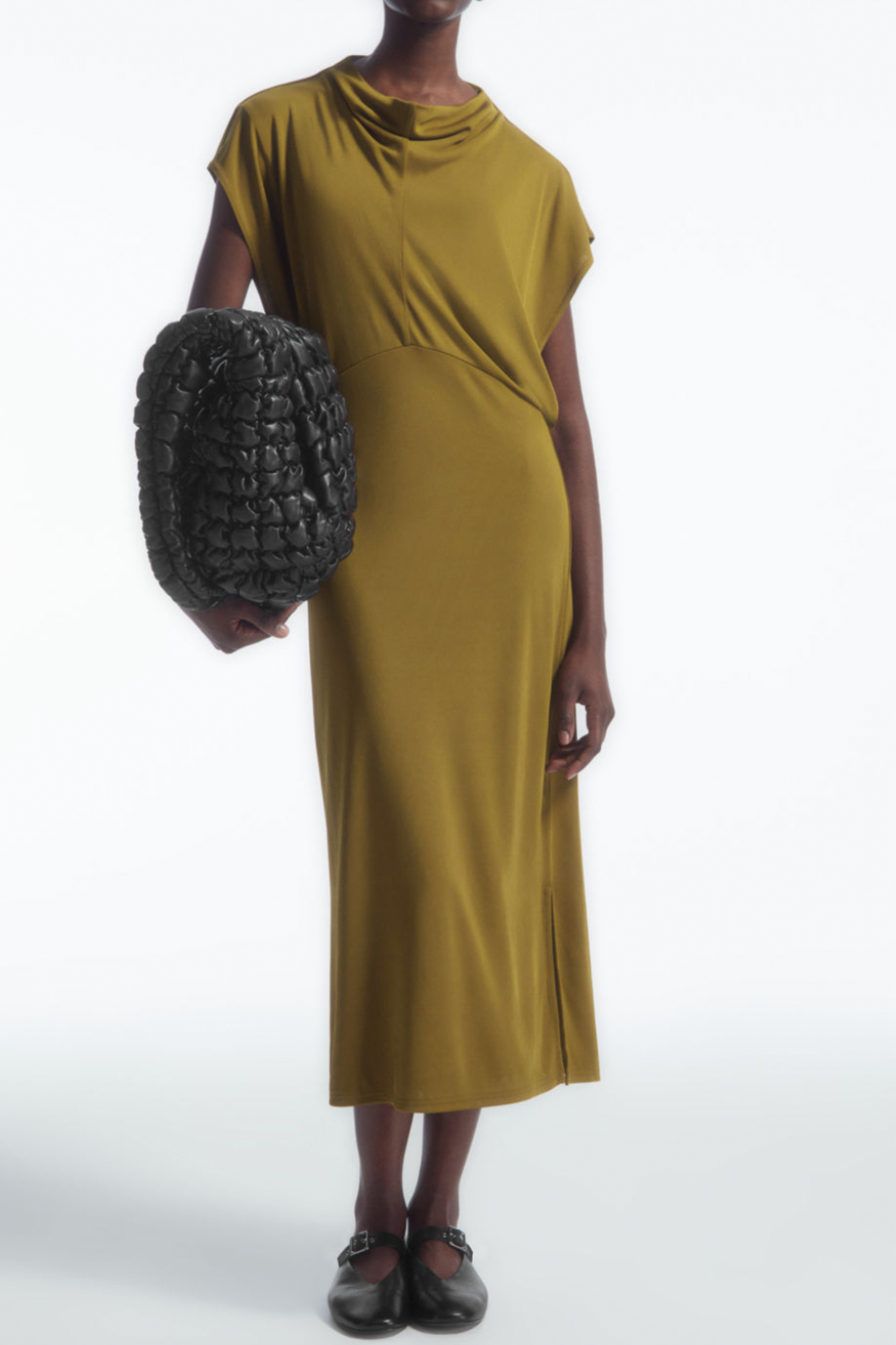 Draped Cowl-Neck Midi Dress