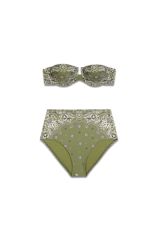 Paisley-Print Underwired Bandeau Bikini Top And Bottoms