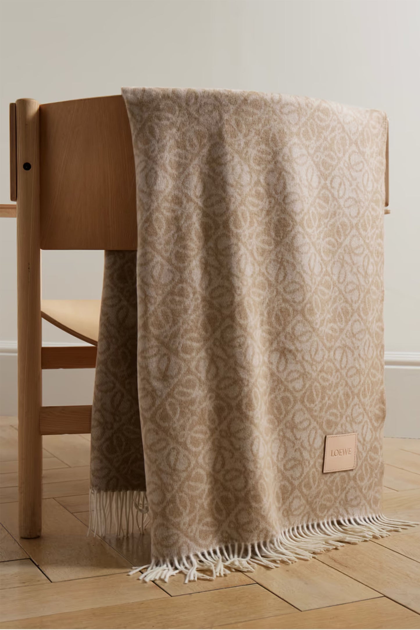 Anagram Leather-trimmed Jacquard-knit Wool and Cashmere-blend Throw