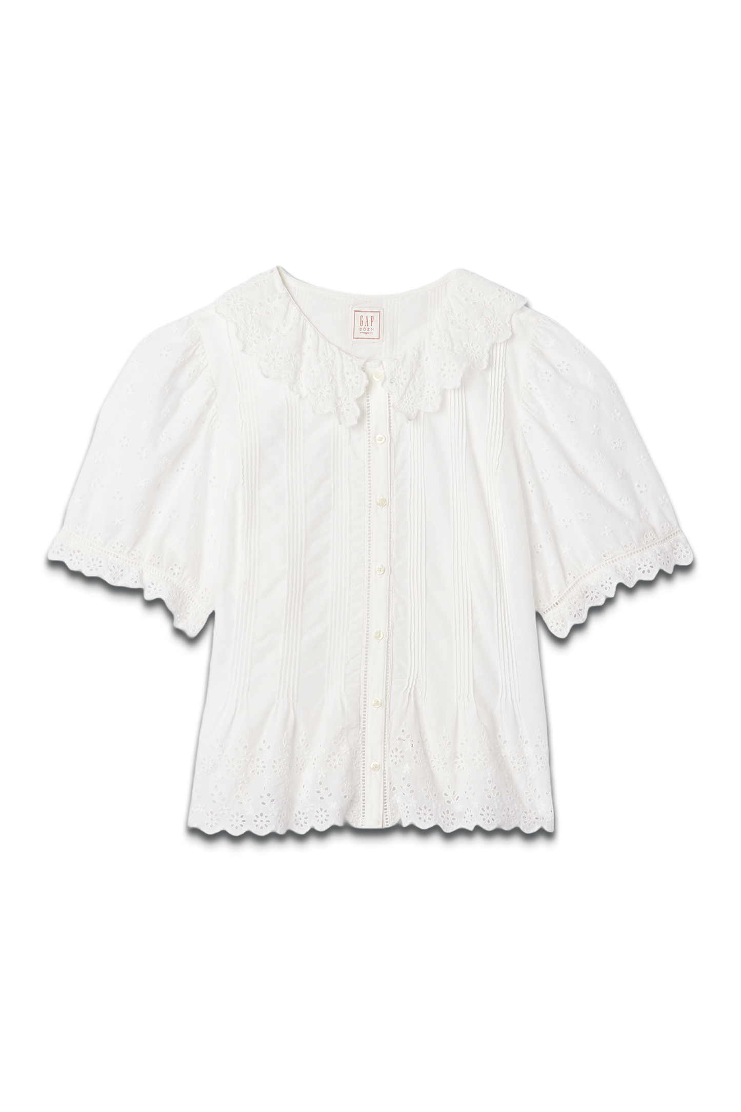 DÔEN Cropped Eyelet Short Sleeve Blouse