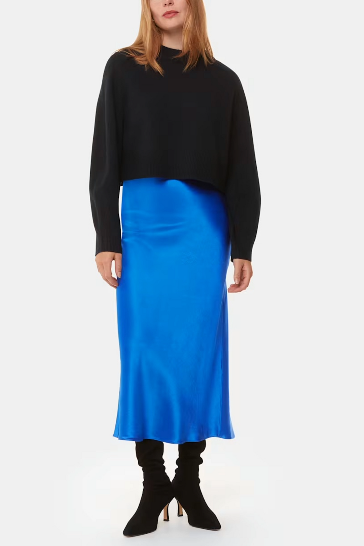 Blue Satin Bias Cut Skirt