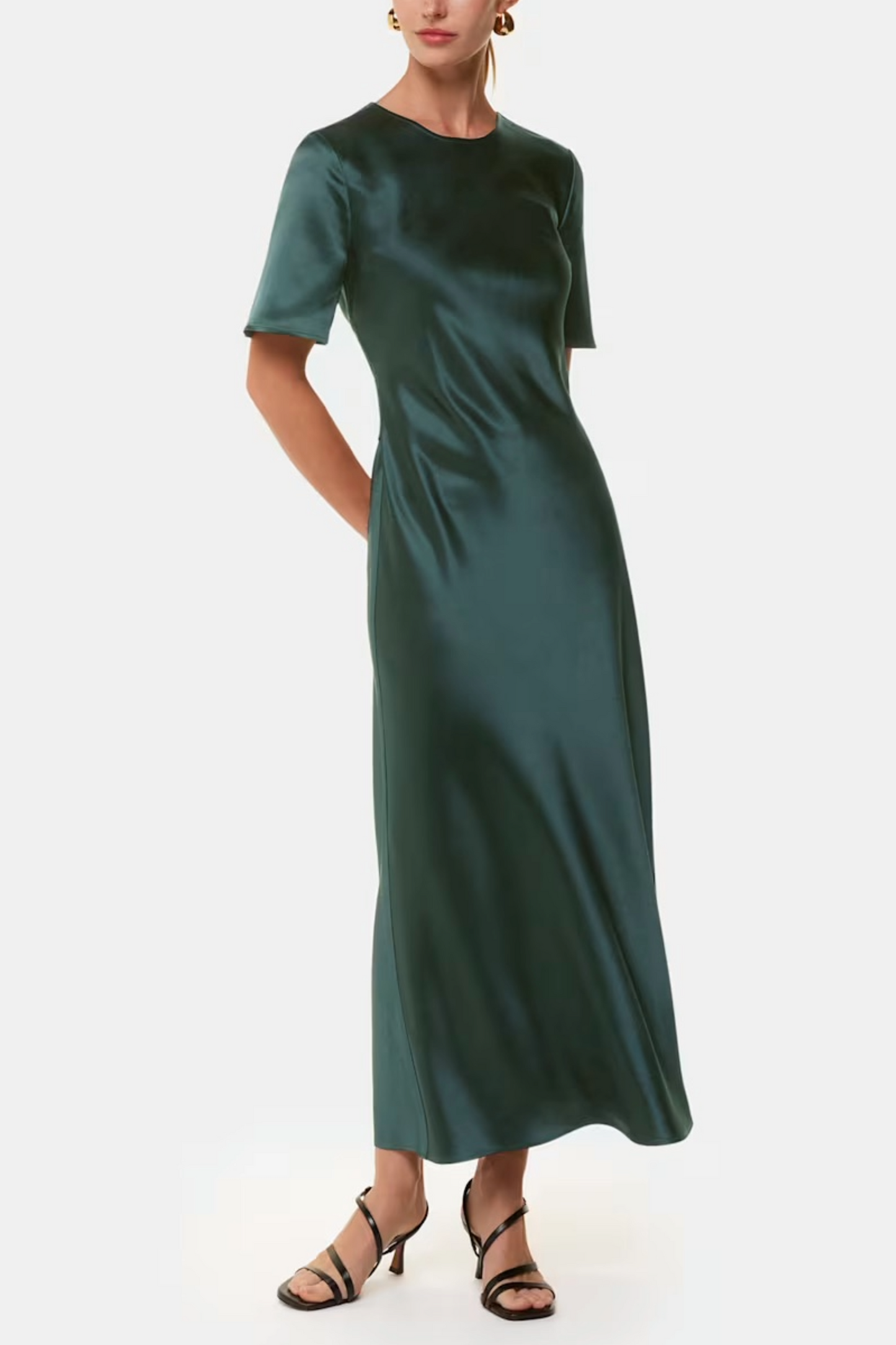Dark Green Avery Satin Twist Dress