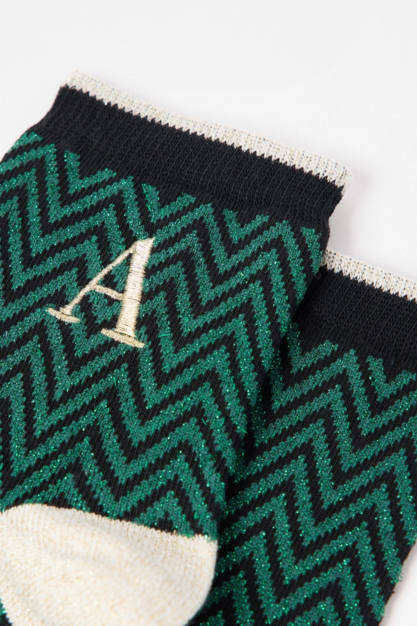 Green & Black Alphabet Zig Zag Initial Ankle Socks