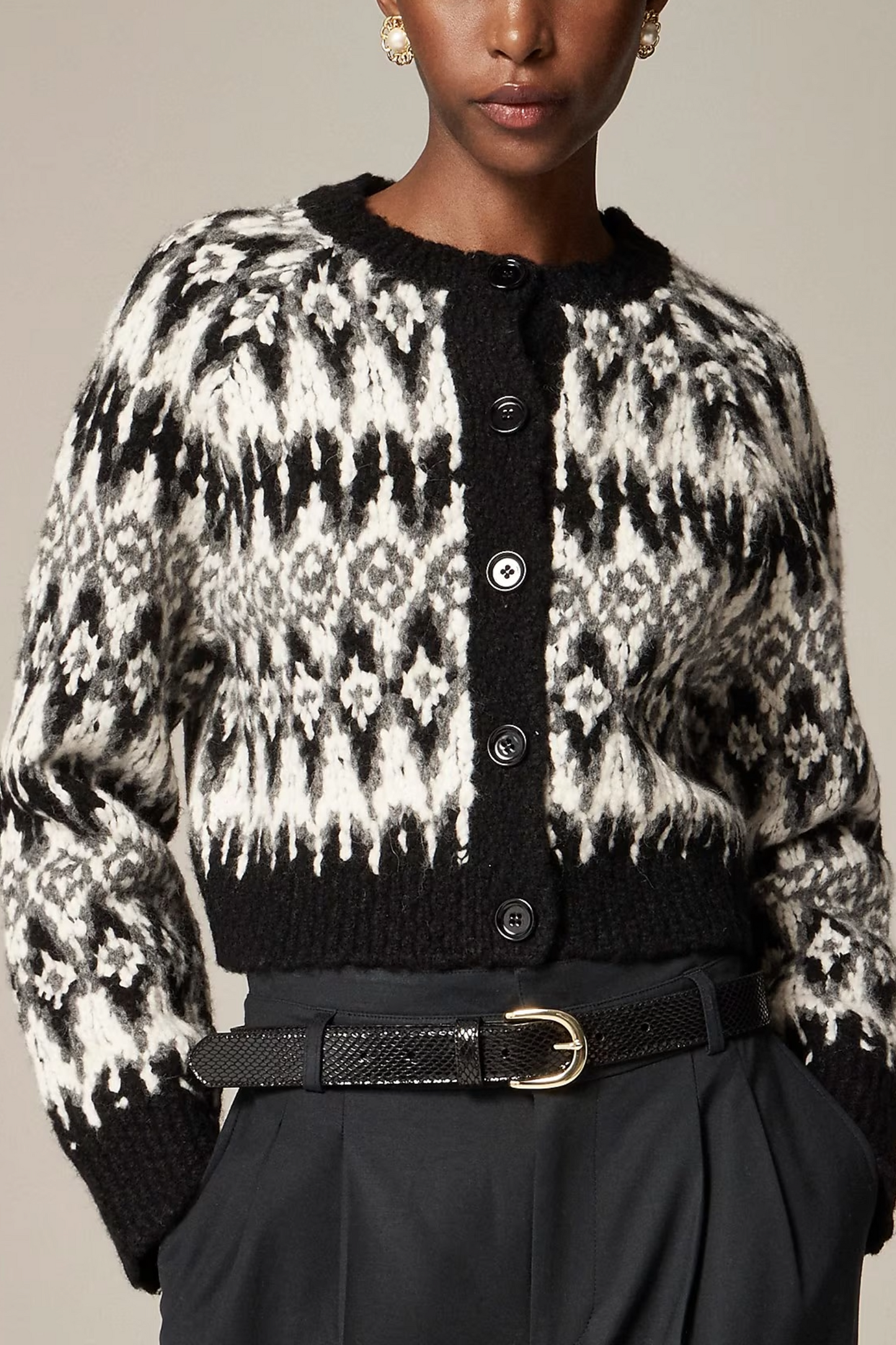 Cropped Fair Isle Cardigan Sweater