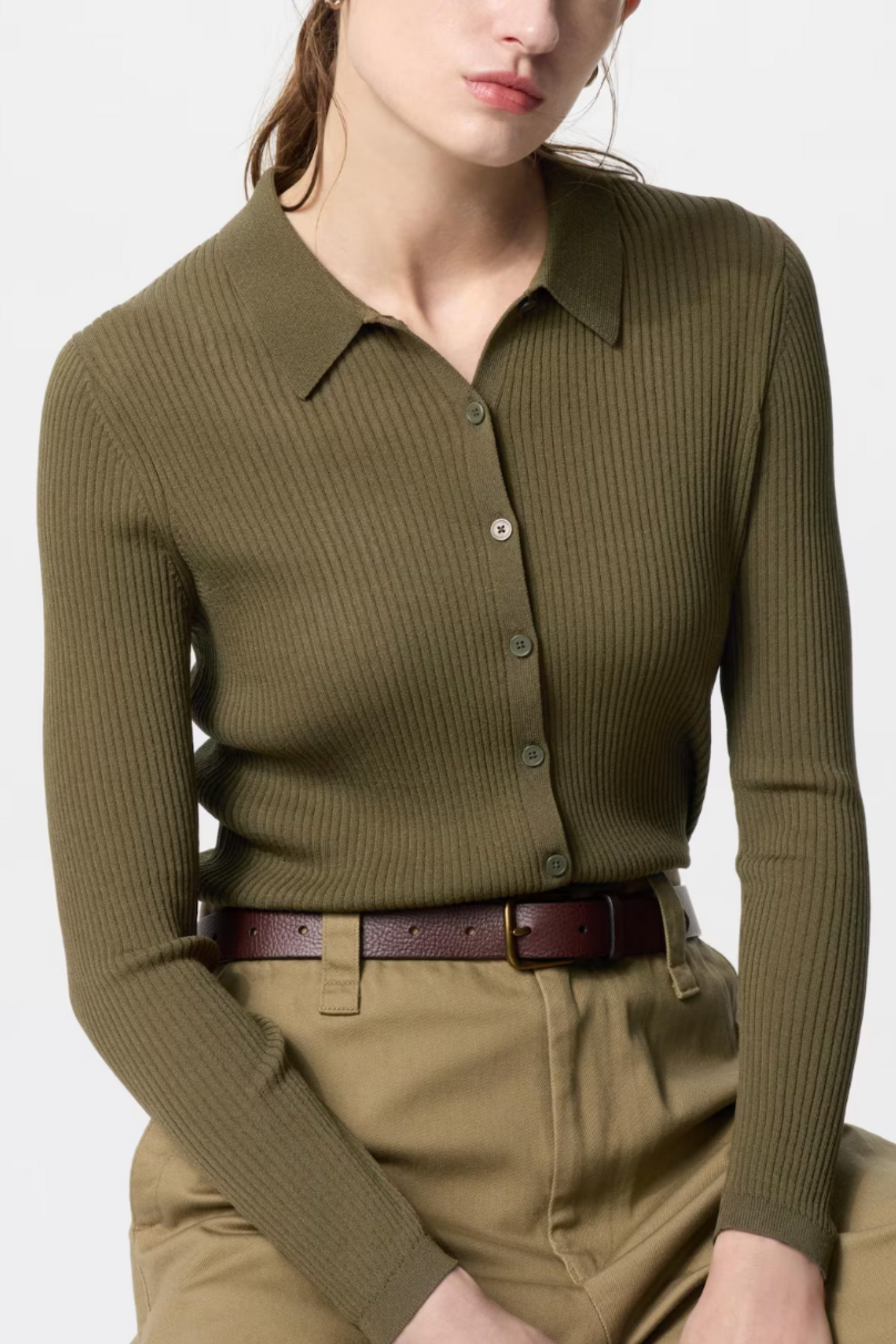 Ribbed Polo Cardigan