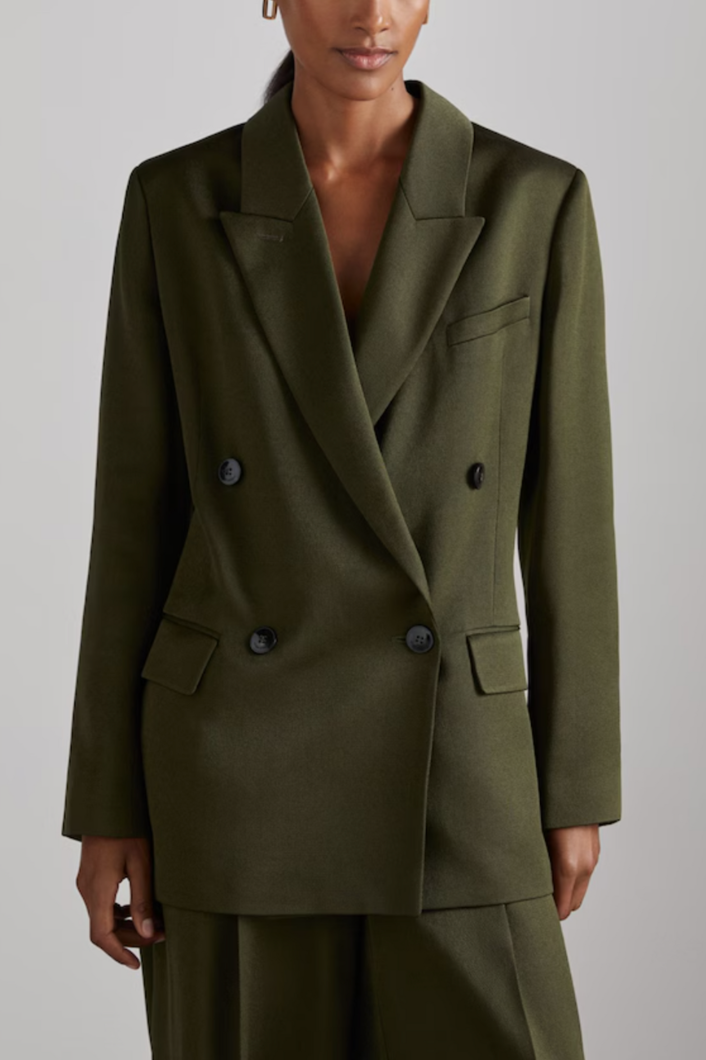 Atelier Double-Breasted Crepe Suit Jacket in Green