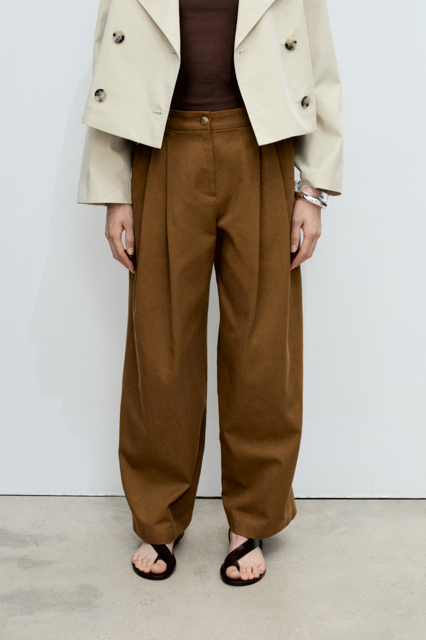 Wideleg Trousers in Cotton and Lyocell Blend