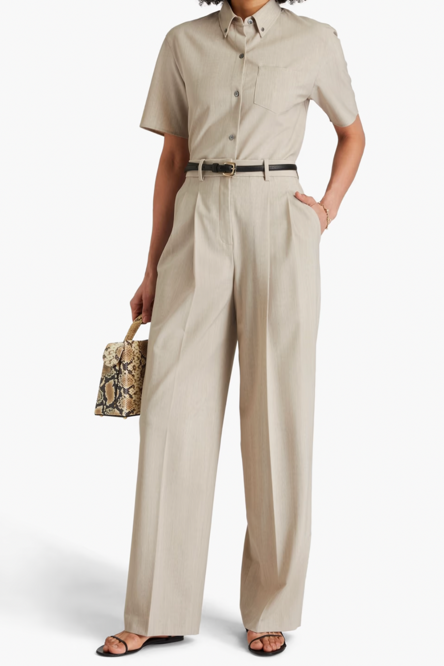 Pleated Wool-Blend Straight-Leg Pants