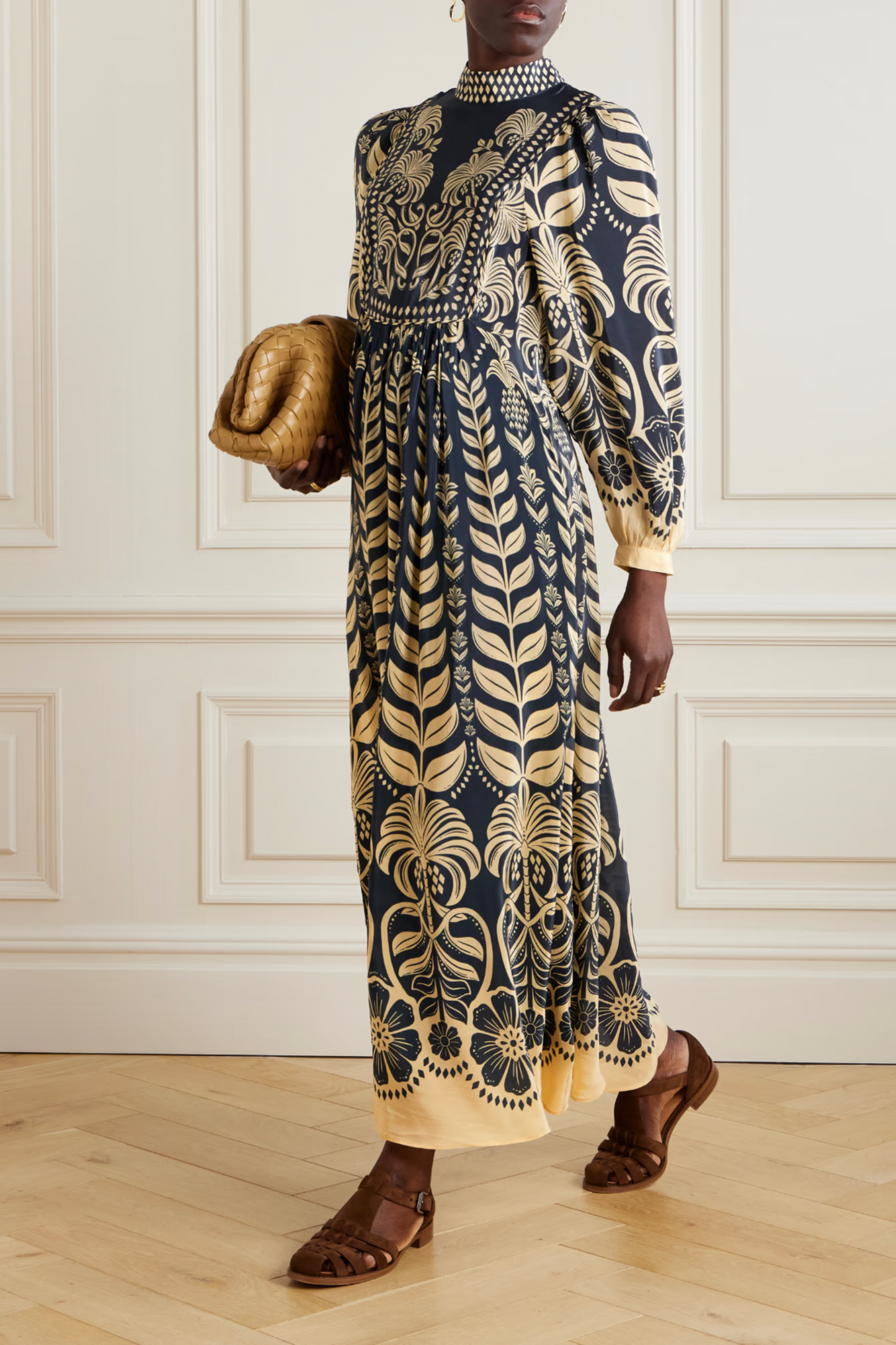 Anja Ruffled Floral-Print Cotton-Crepon Midi Dress