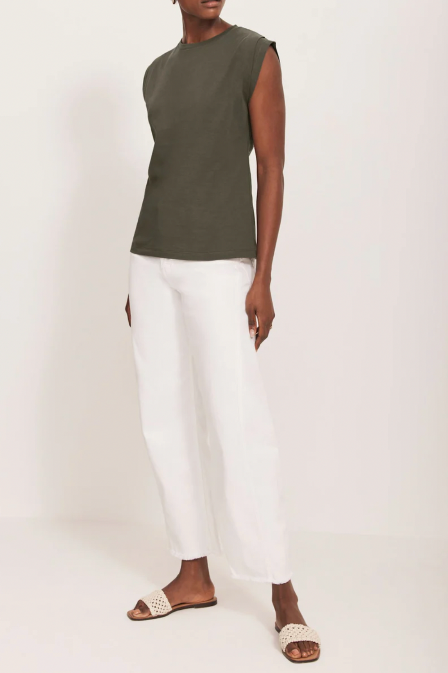 Khaki Cotton Extended Shoulder T-Shirt