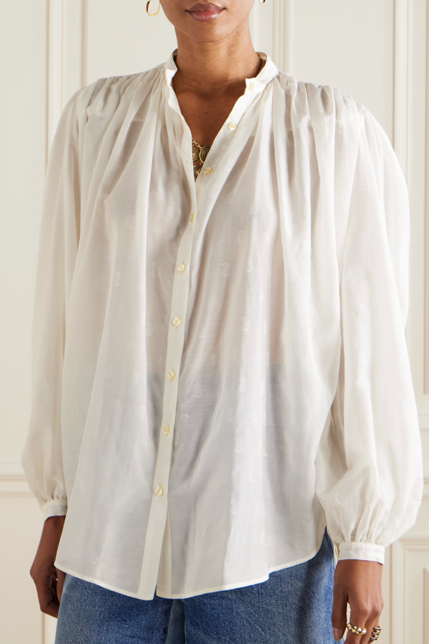 Pleated Paisley-Print Cotton and Silk-Blend Blouse