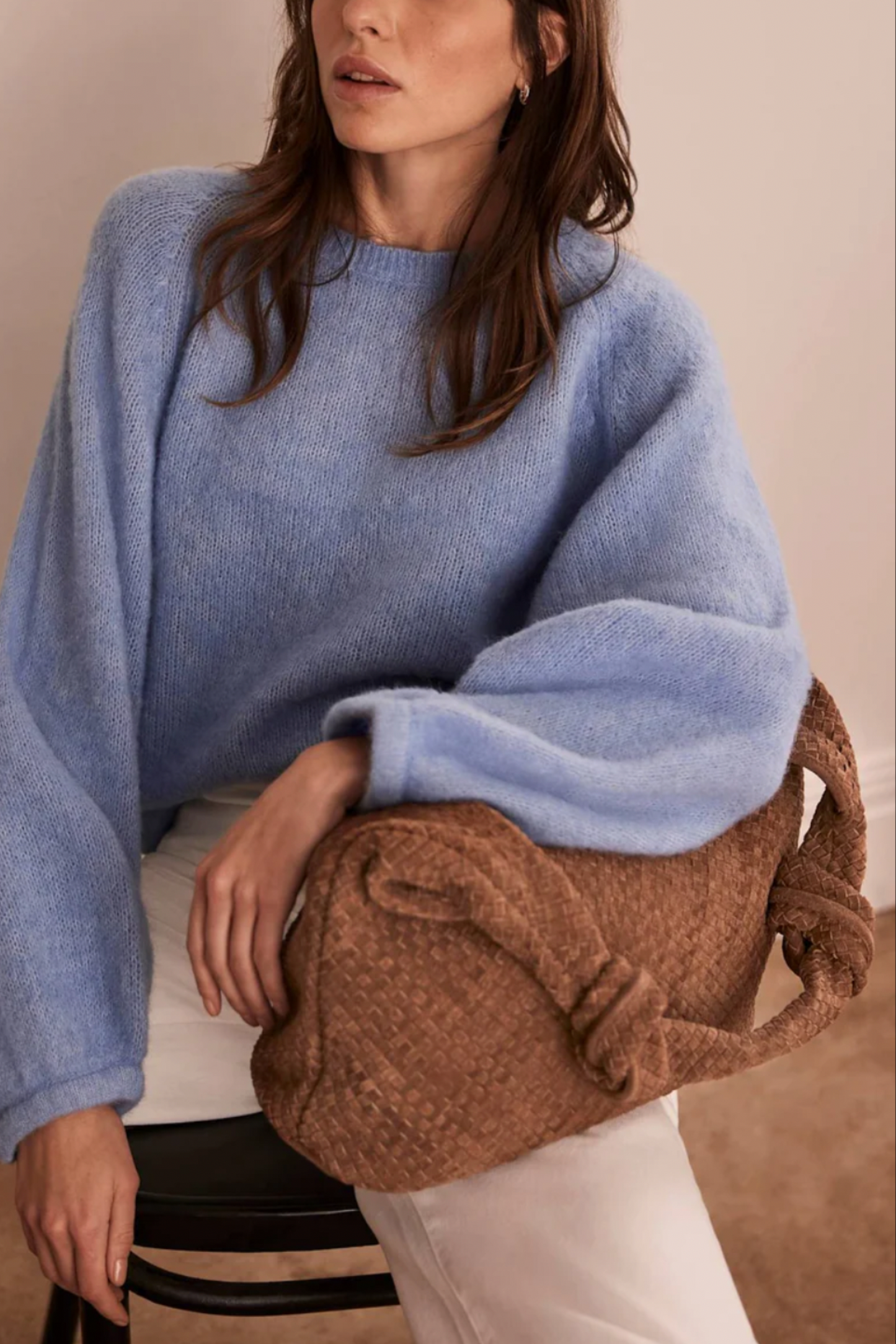 Tan Woven Suede Knot Detail Bag