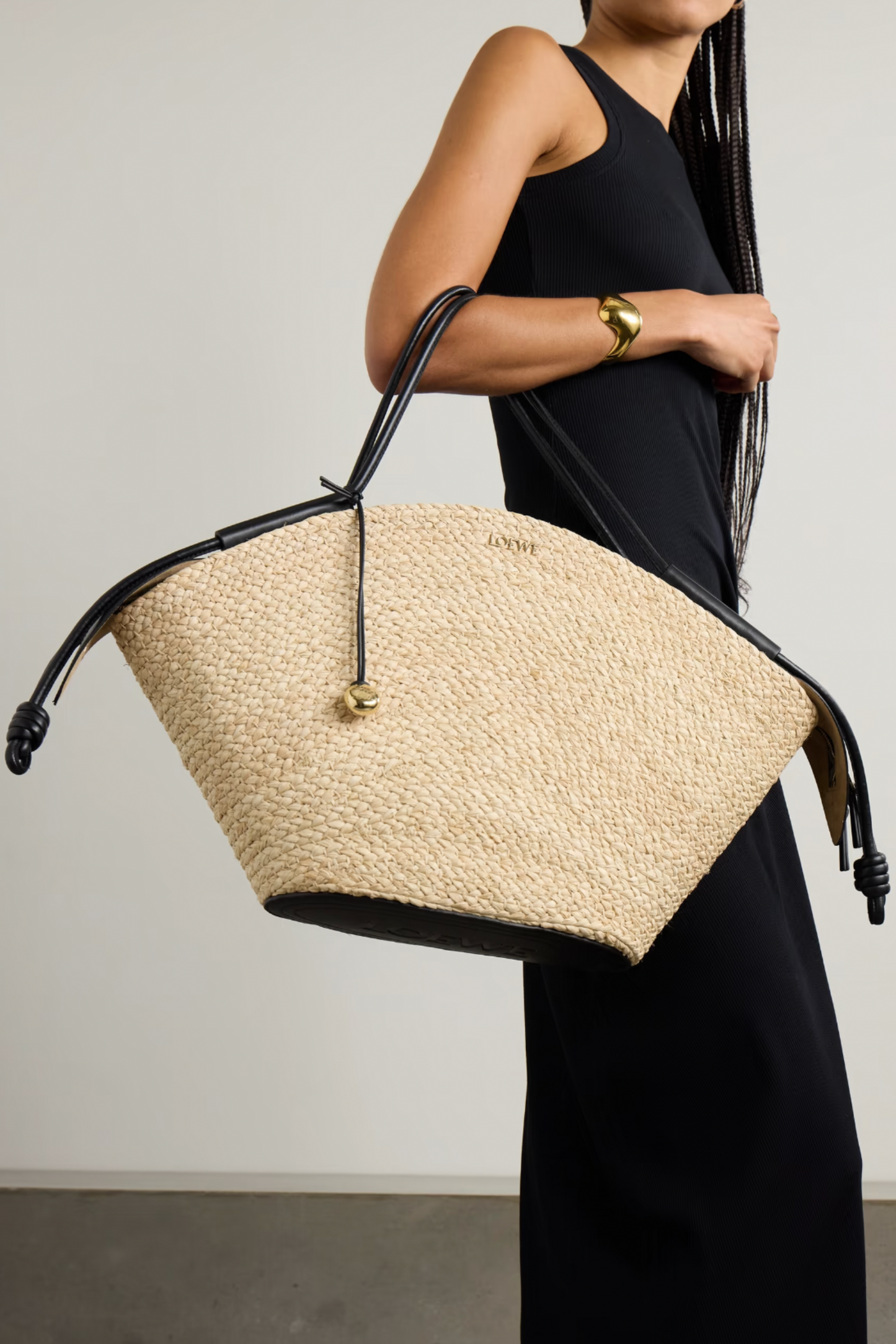 Paseo Large Leather-Trimmed Raffia Tote