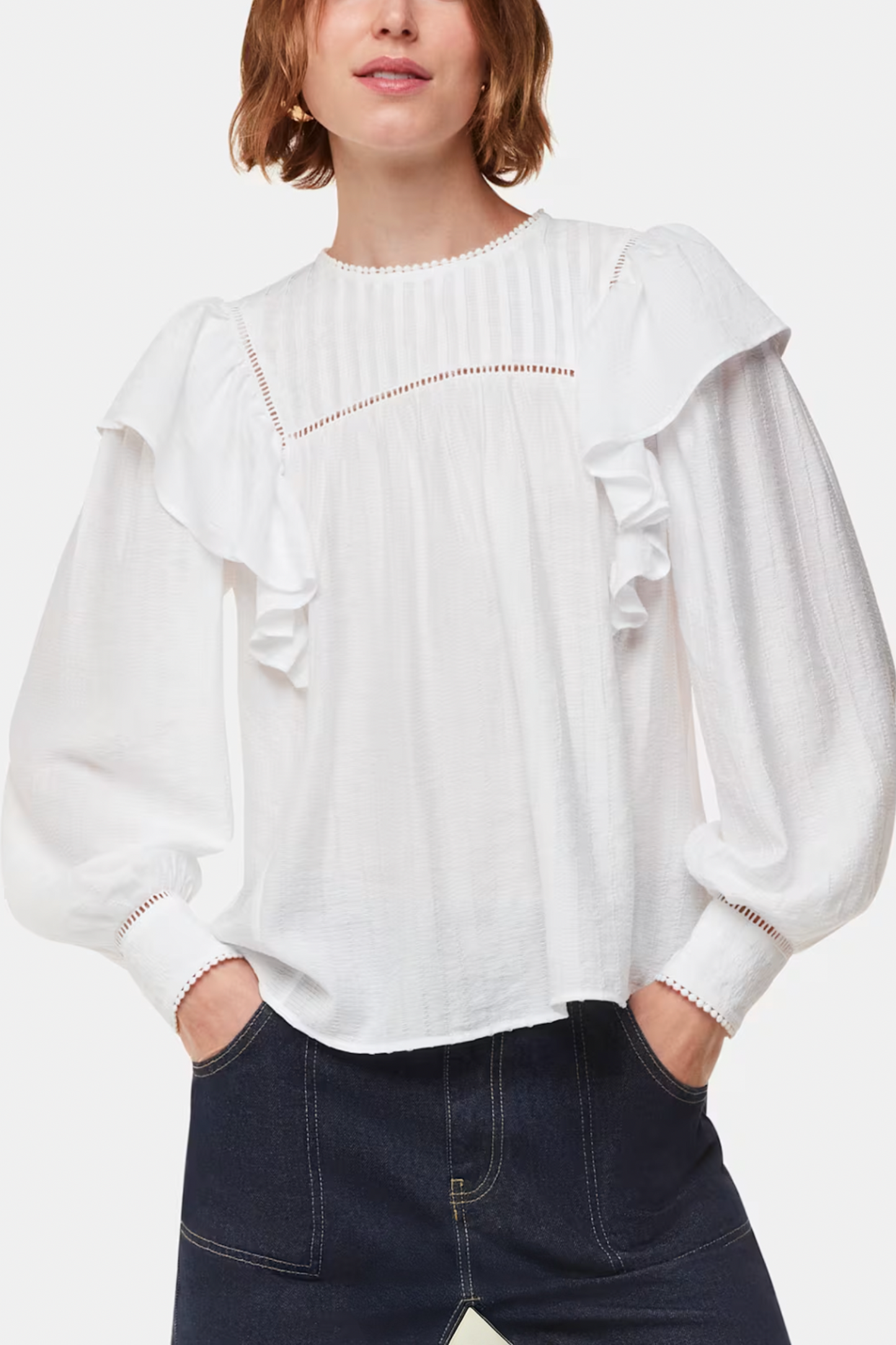 White Johanna Textured Frill Blouse