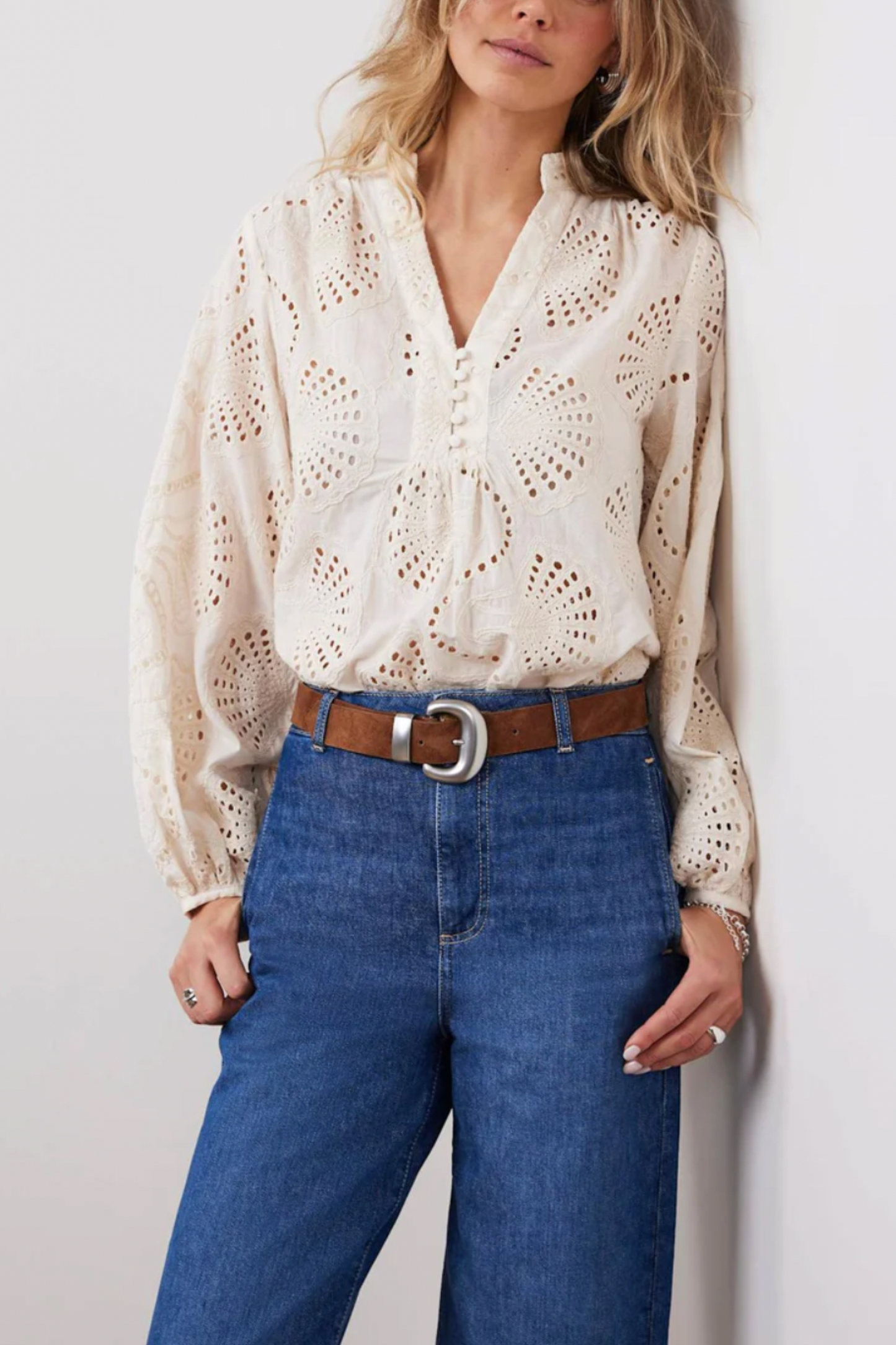 Cream Broderie Cotton Blouse