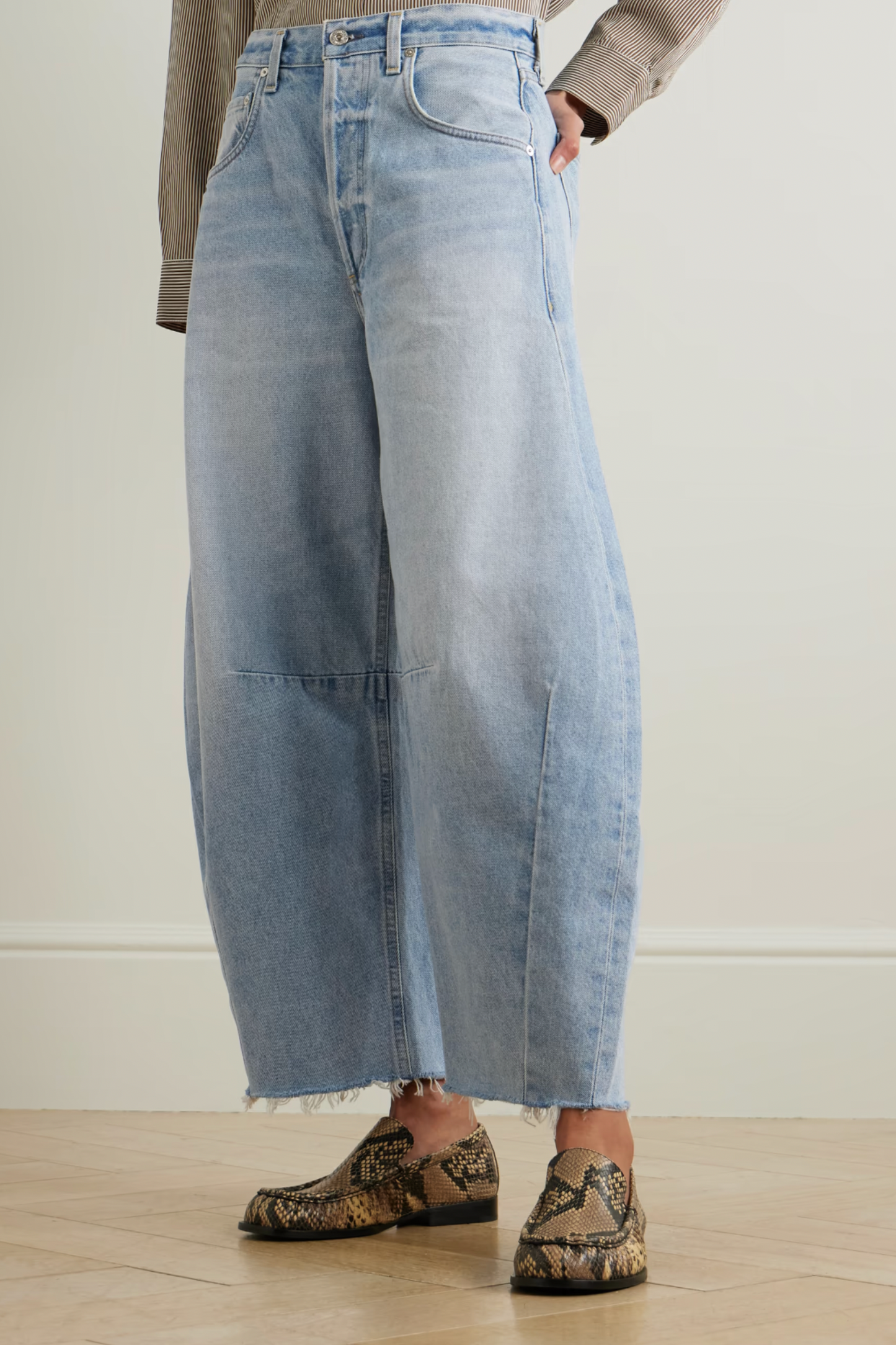 Horseshoe Frayed High-Rise Wide-Leg Jeans