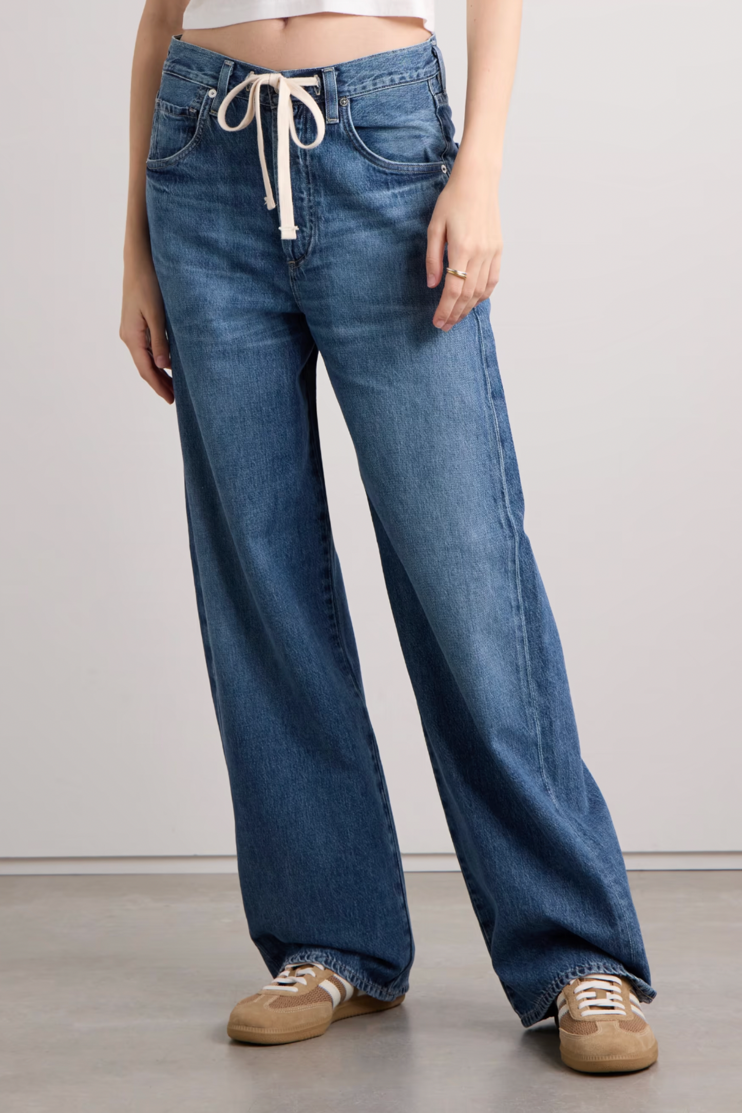 Brynn Drawstring Mid-Rise Wide-Leg Jeans
