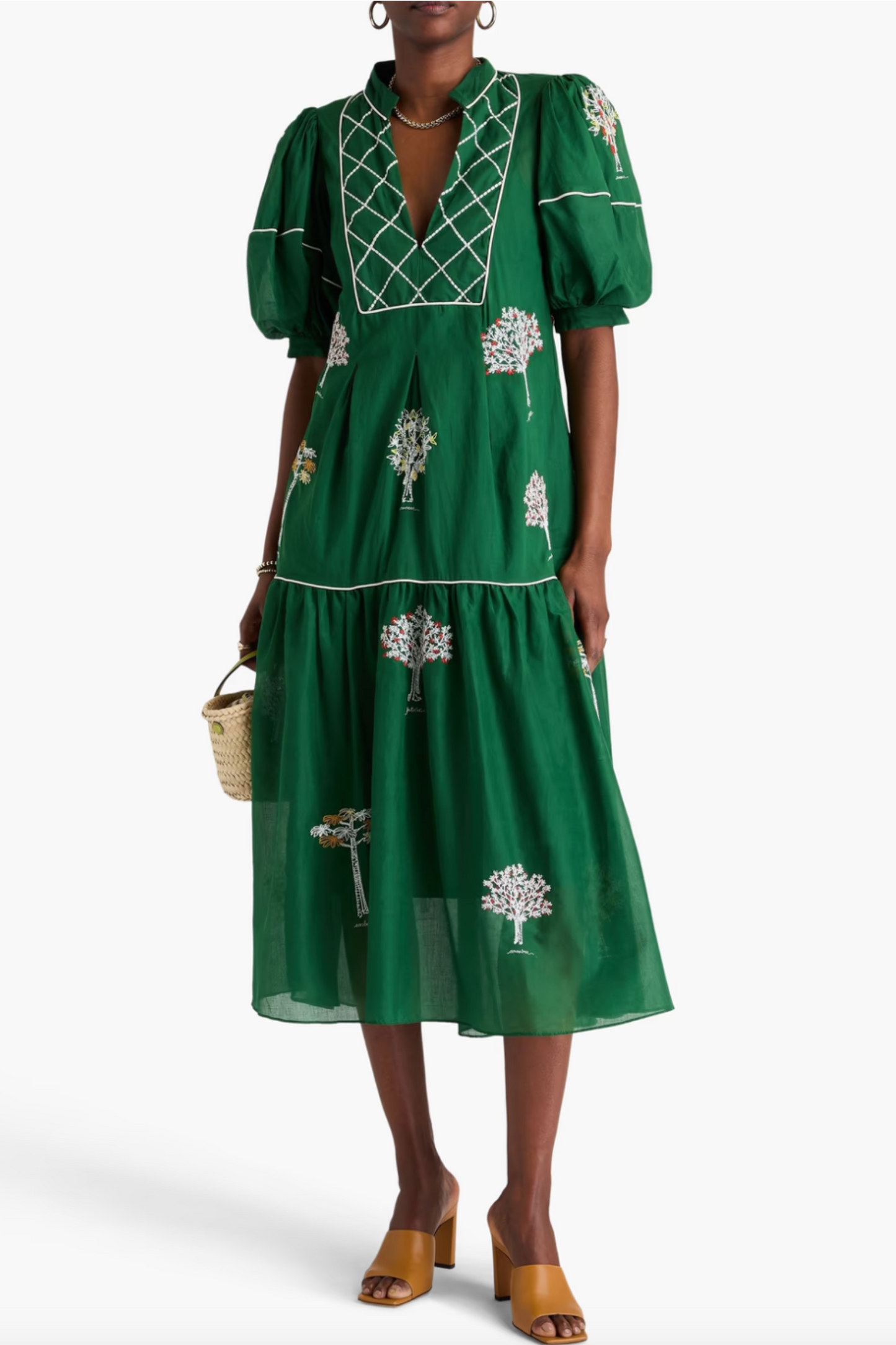 Embroidered Cotton-Voile Midi Dress