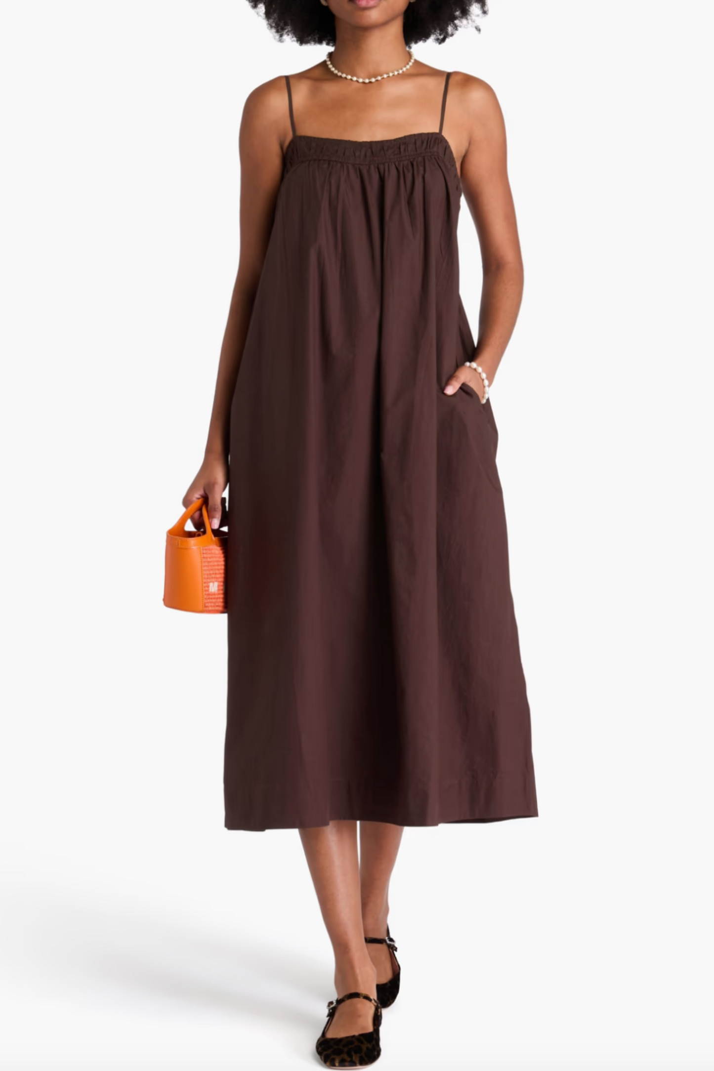 Gathered Cotton-poplin Midi Dress