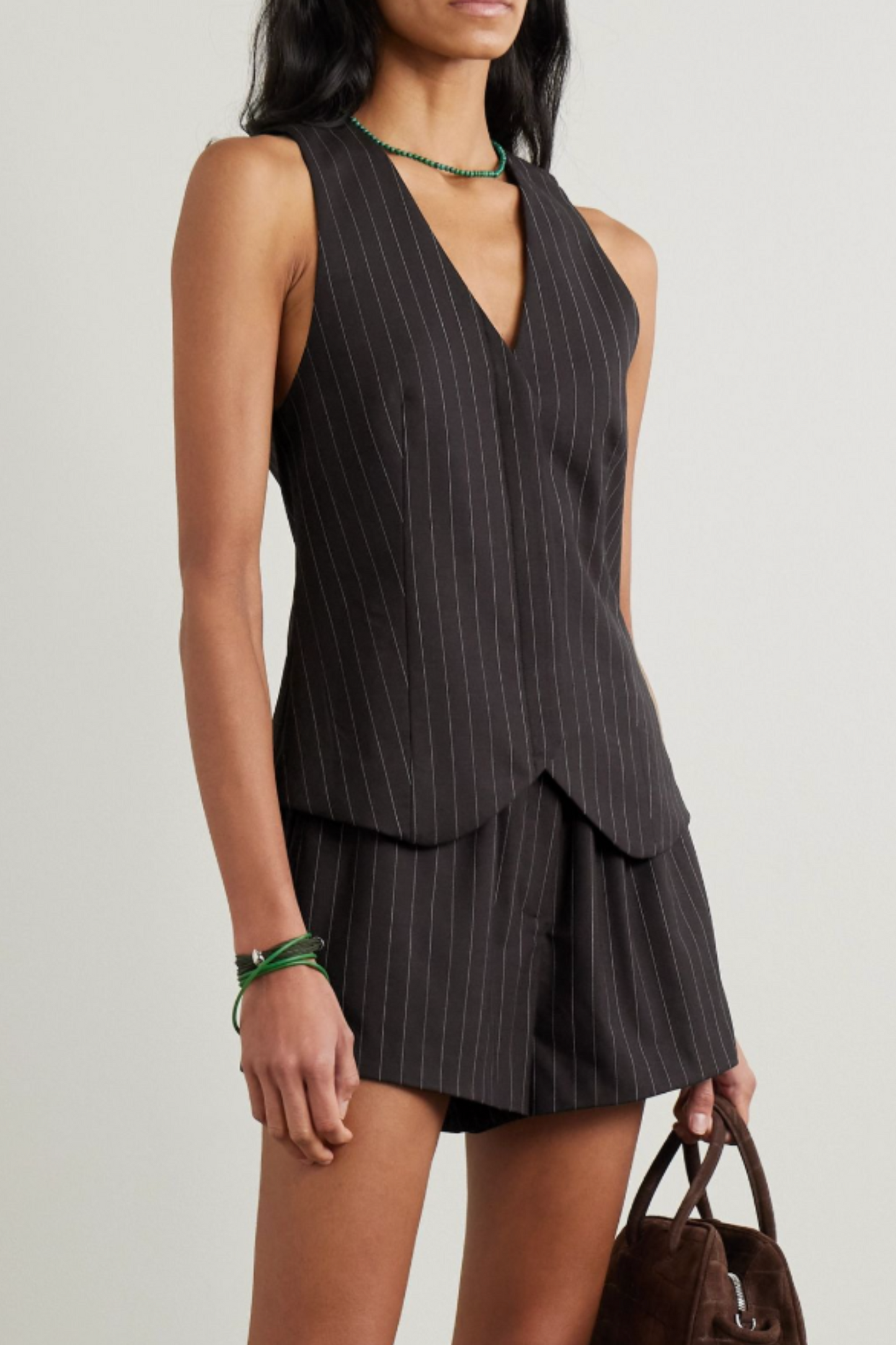 Pinstriped Virgin Wool-blend Vest and Shorts